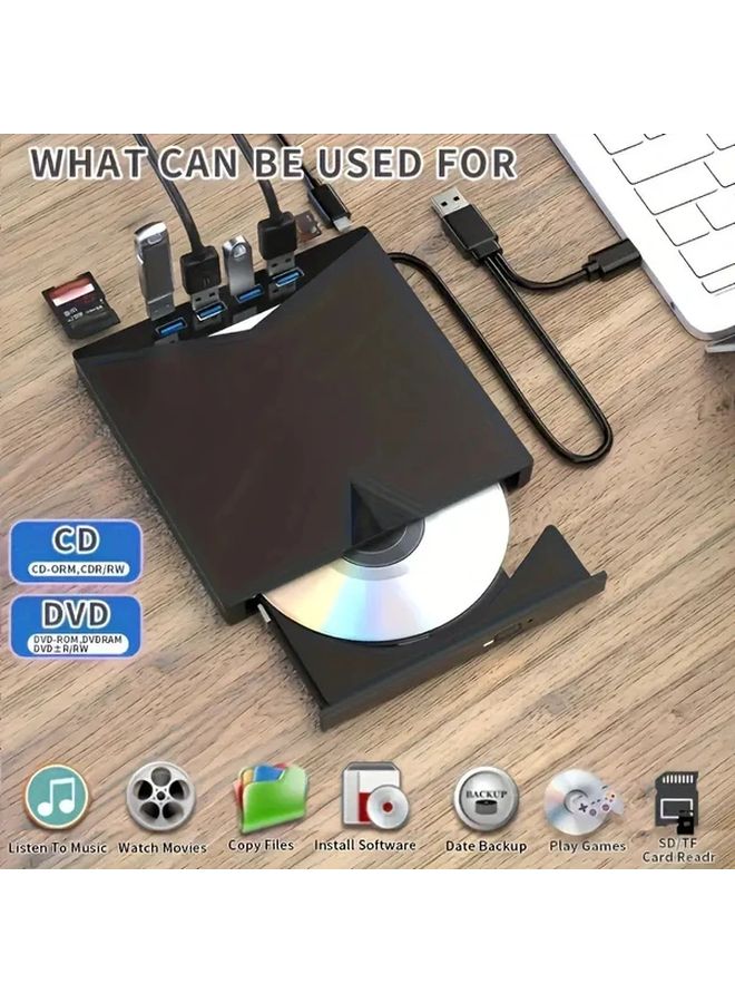 Black External USB 3 0 CD DVD Drive 7 in 1 Burner Plug Play for PC Laptop Mac - Image 5